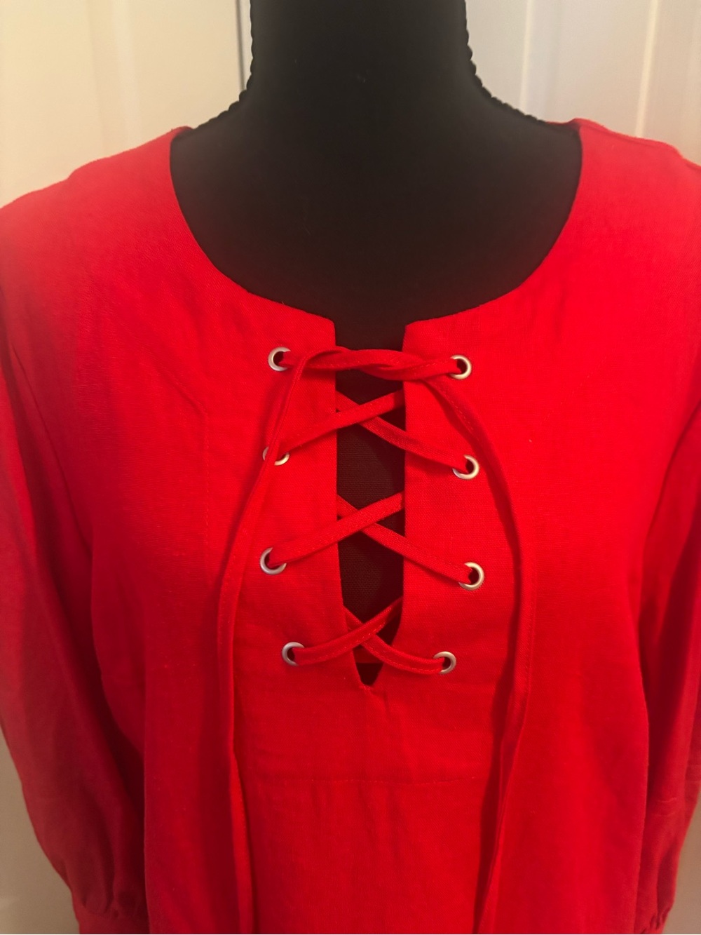 Who What Wear Red Lace-Up Tunic Top